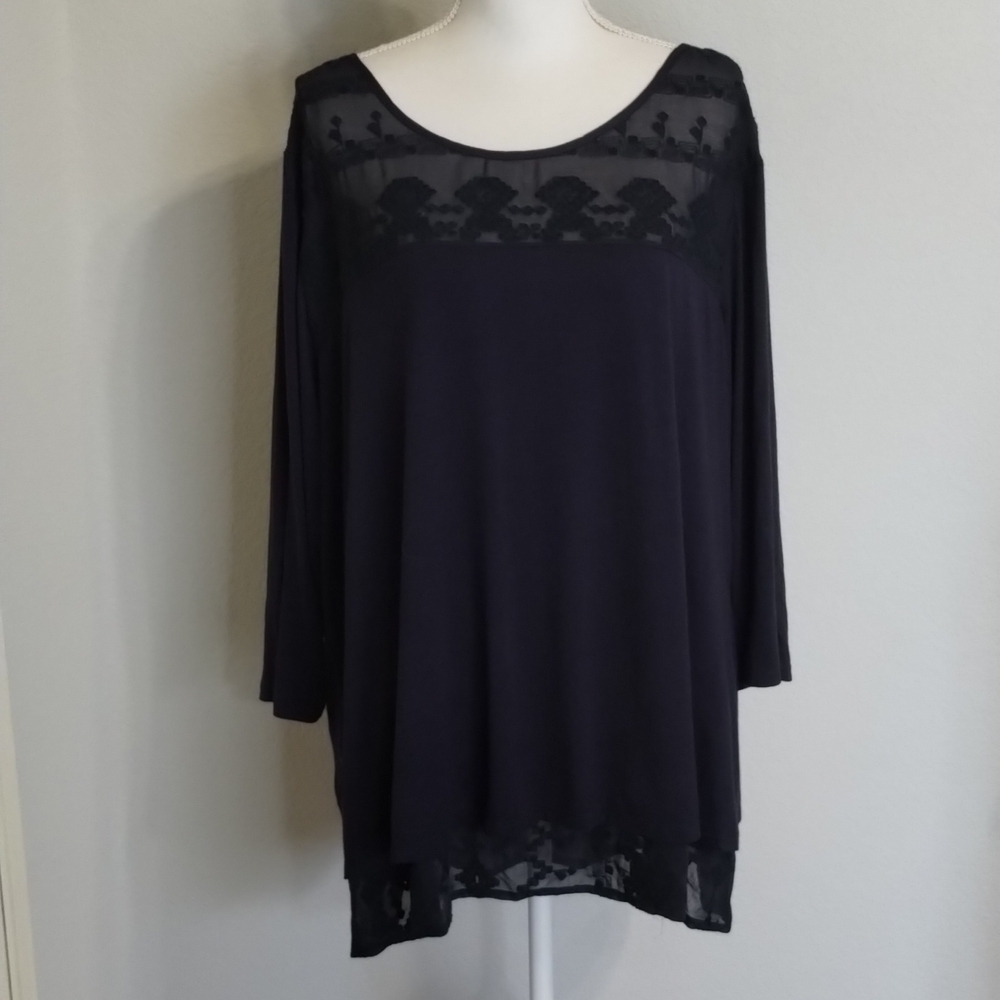 ADIVA Navy Top Size 3X Semi Sheer Overlay